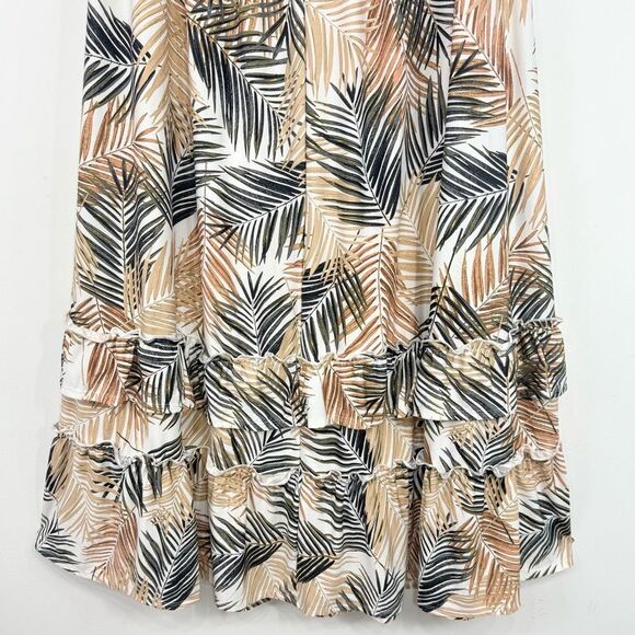 Robert Louis White Brown Tropical Palm Leaf Print Iered Ruffle Maxi Skirt NEW - Picture 9 of 13